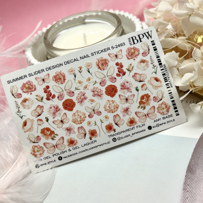 Слайдер-дизайн Микс розовые бабочки и цветы из каталога Цветные на любой фон, в интернет-магазине BPW.style