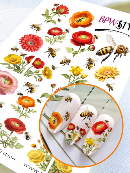 Слайдер-дизайн Пионы и пчелки из каталога Цветные на любой фон в интернет-магазине BPW.style