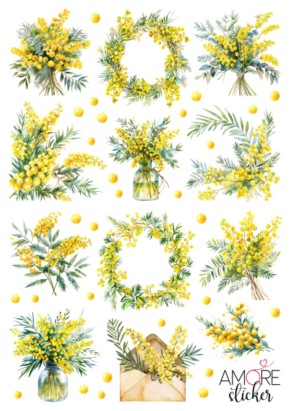 Наклейки переводные для свечей и декора Мимоза из каталога Наклейки декупажные для декора свечей, яиц, изделий из гипса в интернет-магазине BPW.style