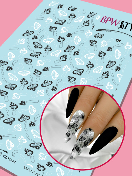 Слайдер-дизайн Грибы мухоморы черный белый из каталога Цветные на любой фон в интернет-магазине BPW.style