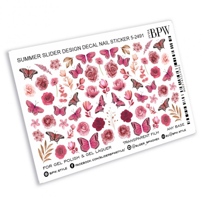 Слайдер-дизайн Микс красные бабочки и цветы из каталога Цветные на любой фон, в интернет-магазине BPW.style