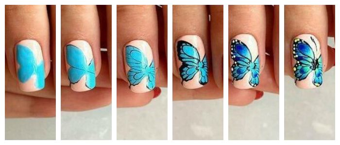 Как нарисовать бабочки на ногтях
