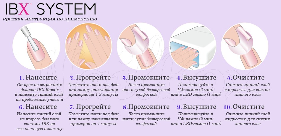 Применение средства IBXпо восстановлению ногтей пошагово: