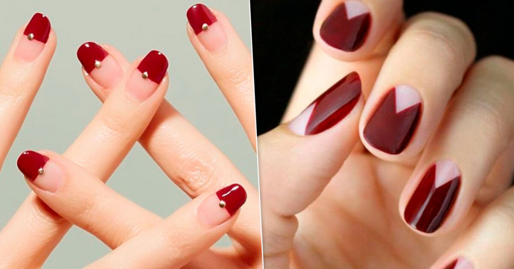 Однотонный негатив-маникюр в красном цвете
