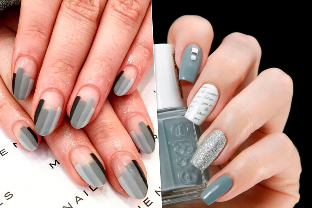 Фото темного маникюра - идеи дизайнов серого маникюра 2022 года на короткие и длинные ногти