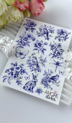 Наклейки переводные для свечей и декора Синие из каталога Наклейки декупажные для декора свечей, яиц, изделий из гипса, в интернет-магазине BPW.style