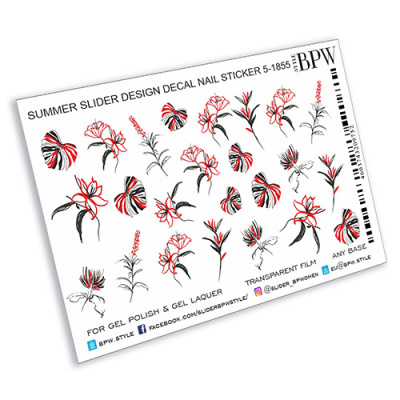 Слайдер-дизайн Цветы красный-черный из каталога Слайдер дизайн для ногтей, в интернет-магазине BPW.style