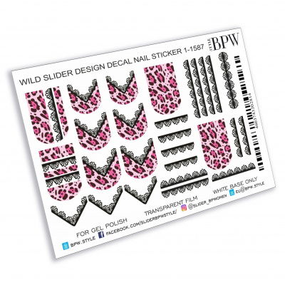 Слайдер-дизайн Розовый леопард с кружевом из каталога Слайдер дизайн для ногтей, в интернет-магазине BPW.style