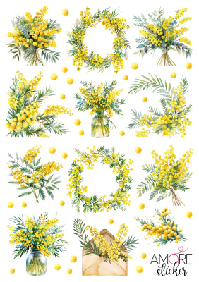 Наклейки переводные для свечей и декора Мимоза из каталога Наклейки декупажные для декора свечей, яиц, изделий из гипса, в интернет-магазине BPW.style