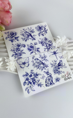 Наклейки переводные для свечей и декора Синие из каталога Наклейки декупажные для декора свечей, яиц, изделий из гипса, в интернет-магазине BPW.style