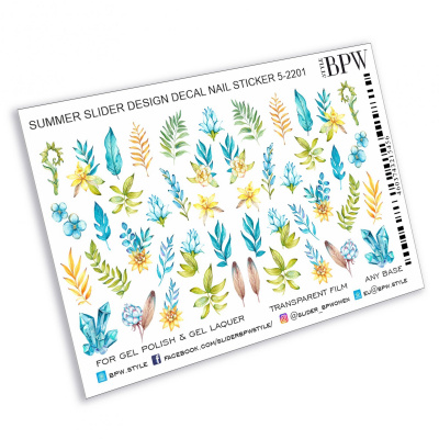 Слайдер дизайн Голубые цветы и ветви из каталога Цветные на любой фон, в интернет-магазине BPW.style