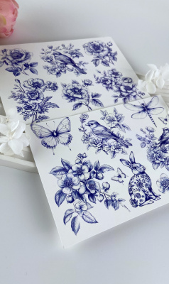 Наклейки переводные для свечей и декора Синие из каталога Наклейки декупажные для декора свечей, яиц, изделий из гипса, в интернет-магазине BPW.style
