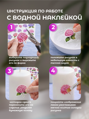 Наклейки переводные для свечей и декора Цветы гортензия из каталога Наклейки декупажные для декора свечей, яиц, изделий из гипса, в интернет-магазине BPW.style