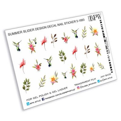 Слайдер-дизайн Цветы и колибри из каталога Слайдер дизайн для ногтей, в интернет-магазине BPW.style