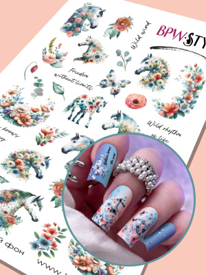 Слайдер-дизайн Лошади и цветы весна из каталога Цветные на любой фон, в интернет-магазине BPW.style