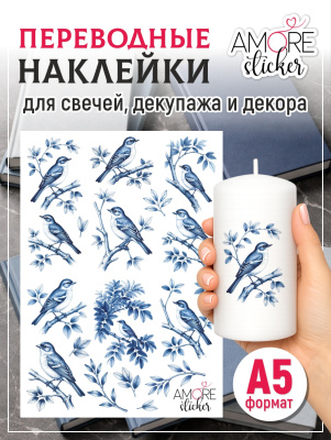 Наклейки переводные для свечей и декора Синие птицы из каталога Наклейки декупажные для декора свечей, яиц, изделий из гипса, в интернет-магазине BPW.style