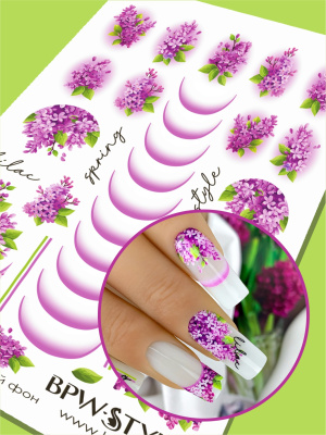 Слайдер-дизайн Сирень френч с лунками из каталога Цветные на любой фон, в интернет-магазине BPW.style